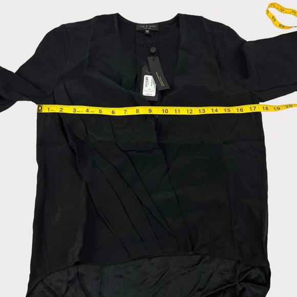 Rag & Bone Lora Silk Surplice Blouse in Black XXS NEW - Picture 5 of 6